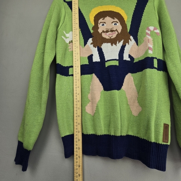 TIPSY ELVES Funny Knit Sweater Green Navy Mens Size S - Picture 10 of 10